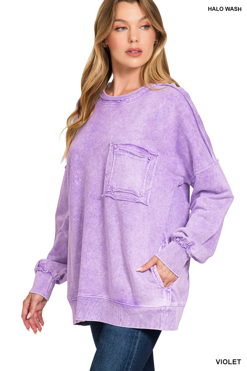 Halo Washed French Terry Exposed - Seam Sweatshirt-SWEATSHIRT-Zenana-Stuffology - Where Vintage Meets Modern, A Boutique for Real Women in Crosbyton, TX