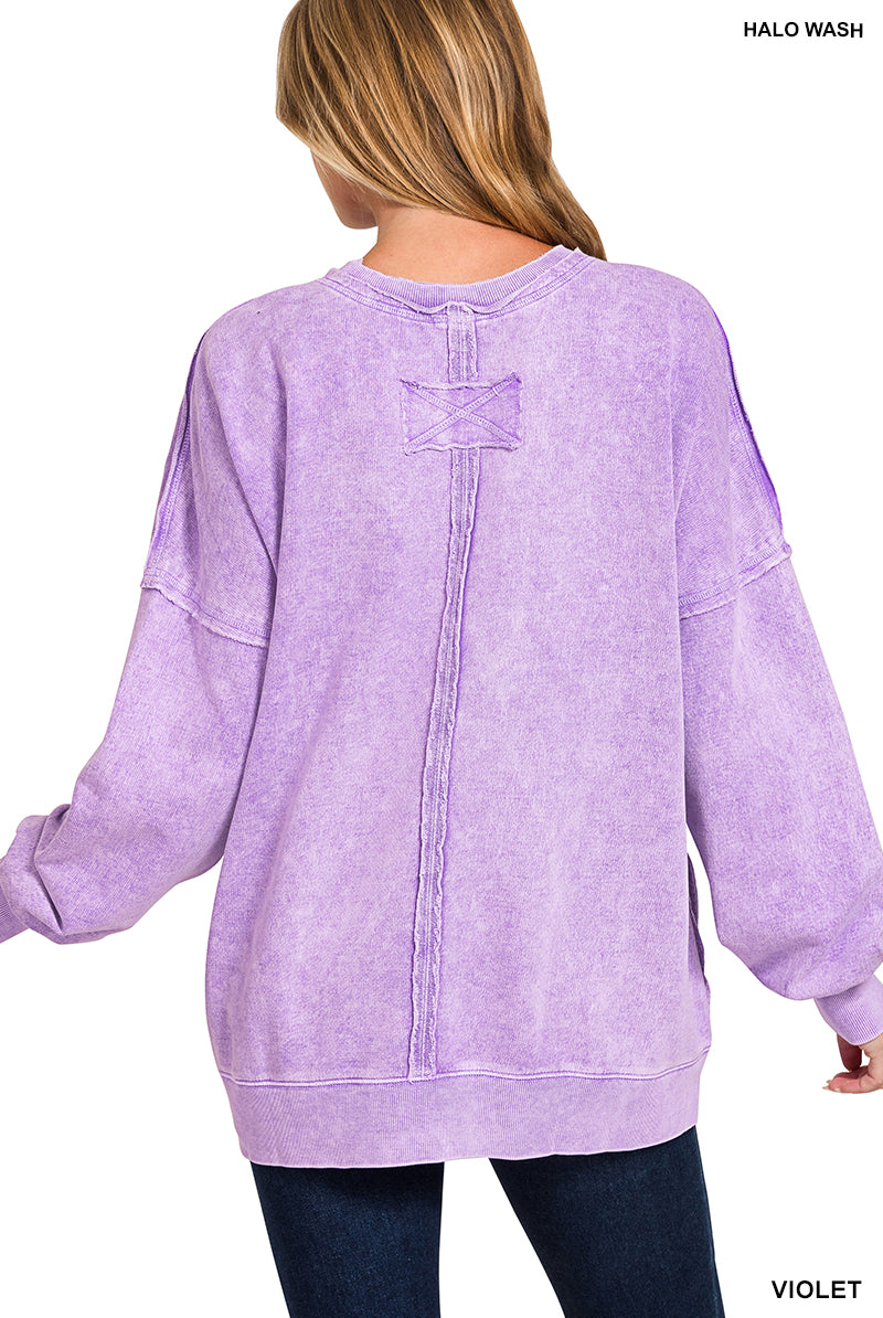 Halo Washed French Terry Exposed - Seam Sweatshirt-SWEATSHIRT-Zenana-Stuffology - Where Vintage Meets Modern, A Boutique for Real Women in Crosbyton, TX
