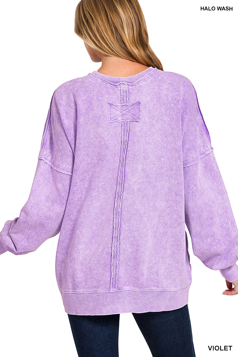 Halo Washed French Terry Exposed - Seam Sweatshirt-SWEATSHIRT-Zenana-Stuffology - Where Vintage Meets Modern, A Boutique for Real Women in Crosbyton, TX