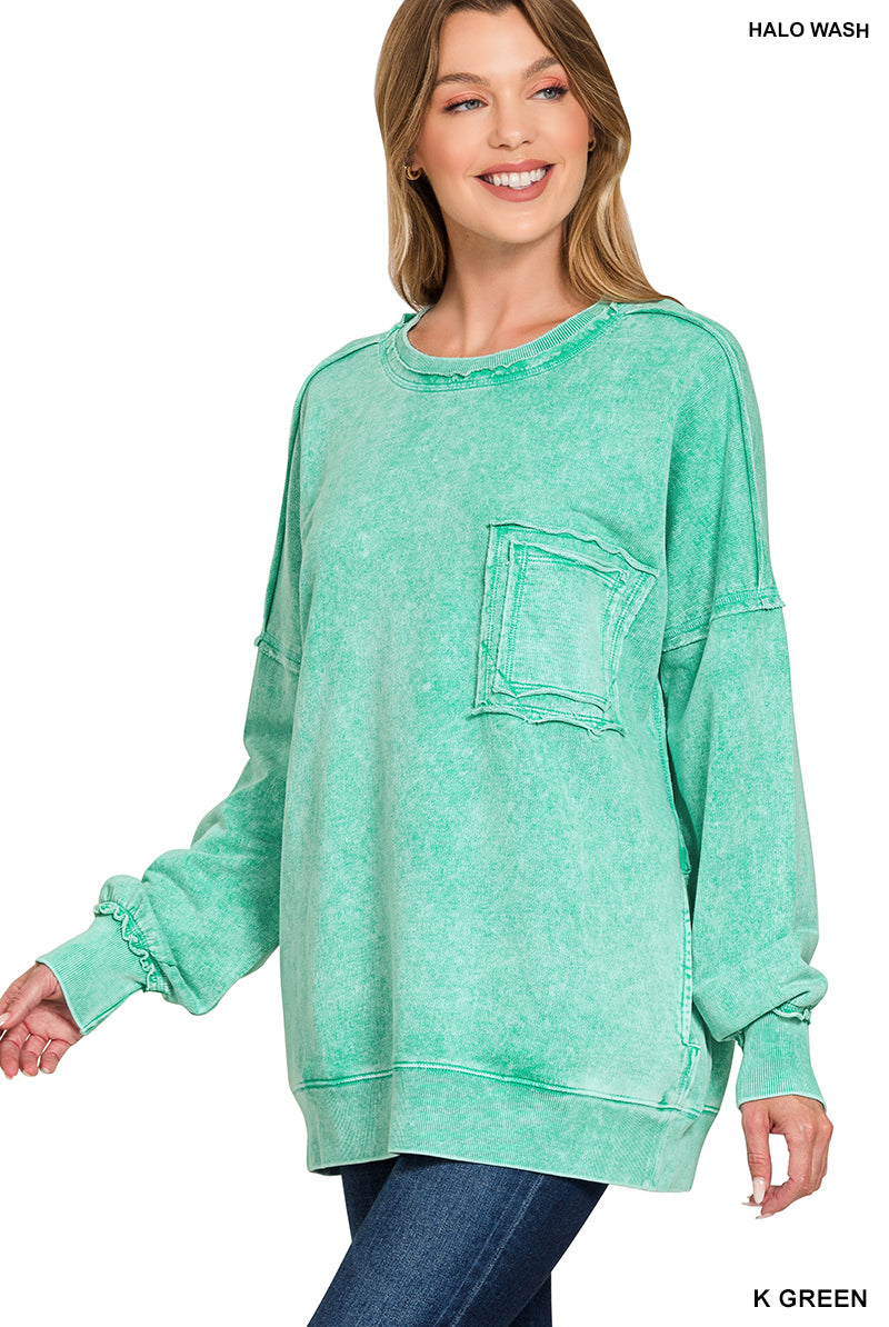 Halo Washed French Terry Exposed - Seam Sweatshirt-SWEATSHIRT-Zenana-Stuffology - Where Vintage Meets Modern, A Boutique for Real Women in Crosbyton, TX