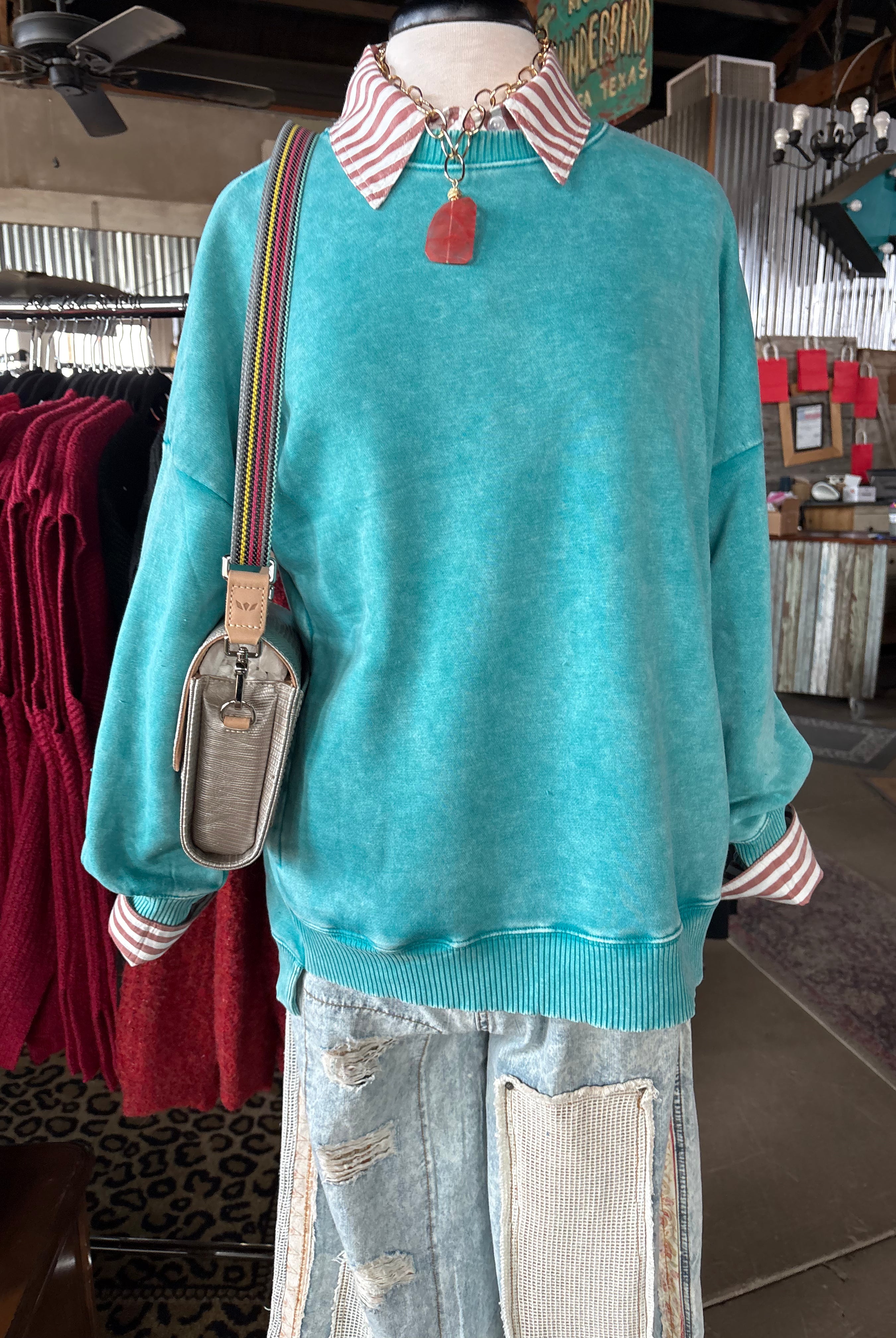 Acid WashFleece Hi-Low Pullover with Pockets-Zenana-Stuffology - Where Vintage Meets Modern, A Boutique for Real Women in Crosbyton, TX