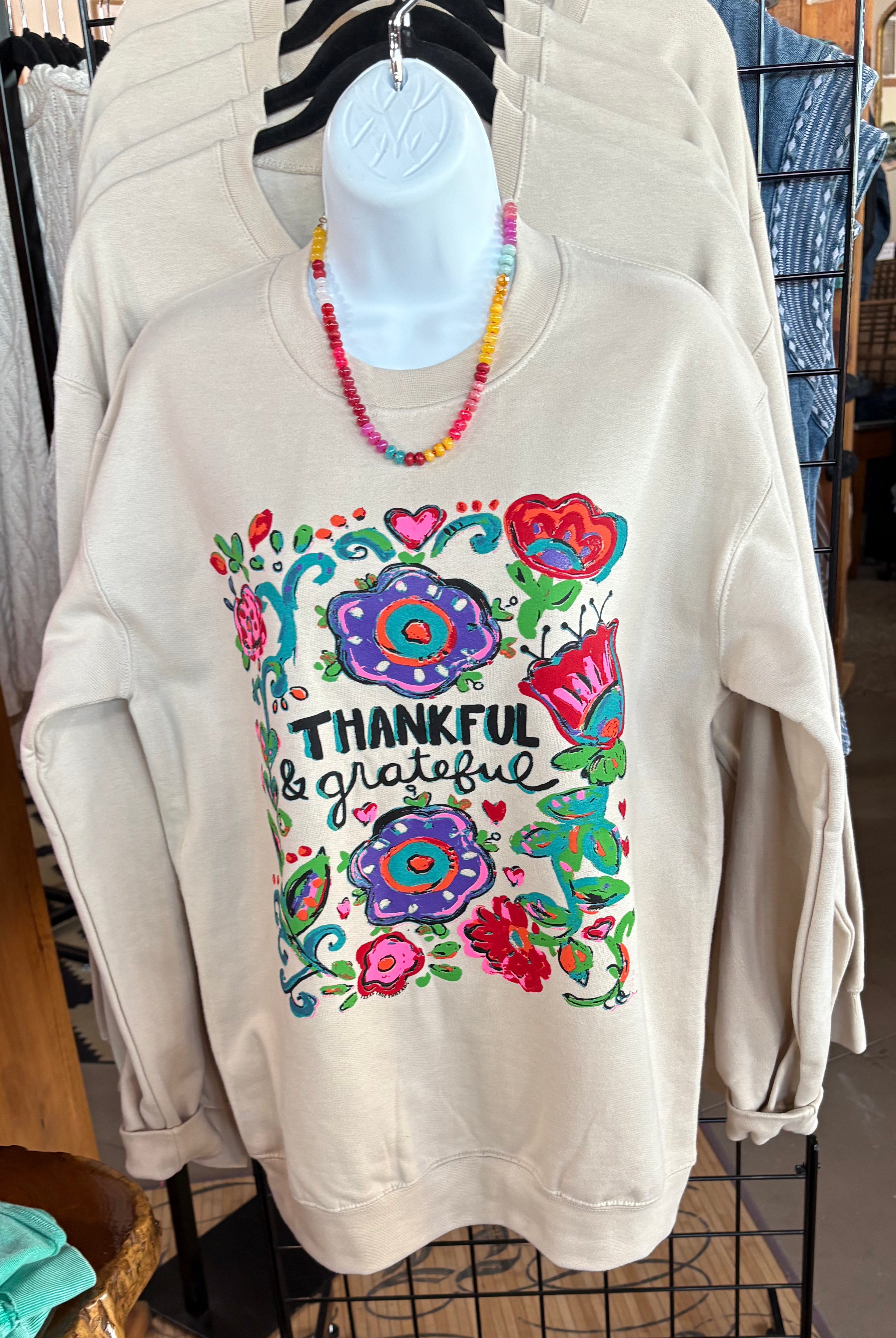 Thankful Grateful Sweatshirt-SWEATSHIRT-Stuffology Boutique -Stuffology - Where Vintage Meets Modern, A Boutique for Real Women in Crosbyton, TX