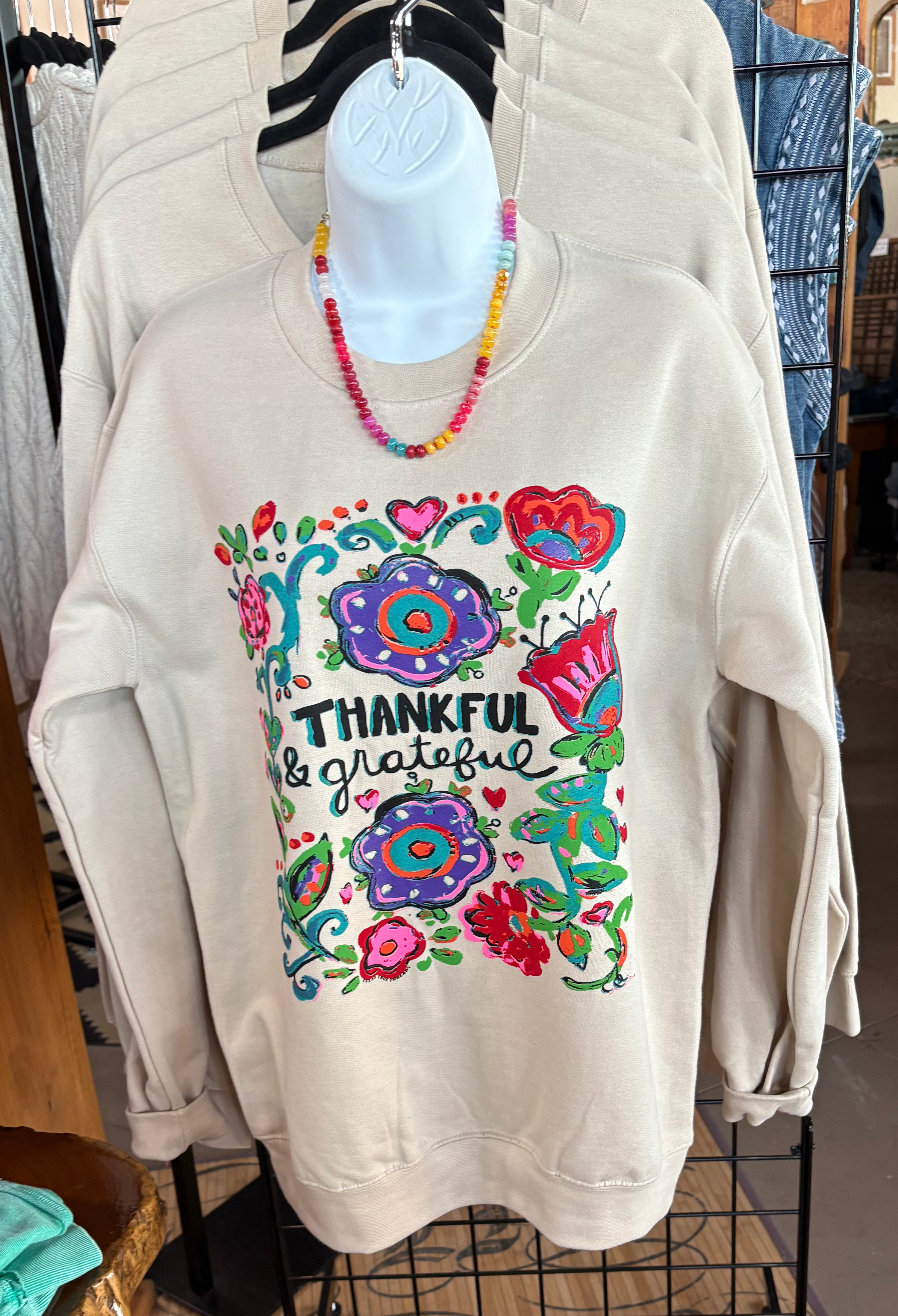 Thankful Grateful Sweatshirt-SWEATSHIRT-Stuffology Boutique -Stuffology - Where Vintage Meets Modern, A Boutique for Real Women in Crosbyton, TX