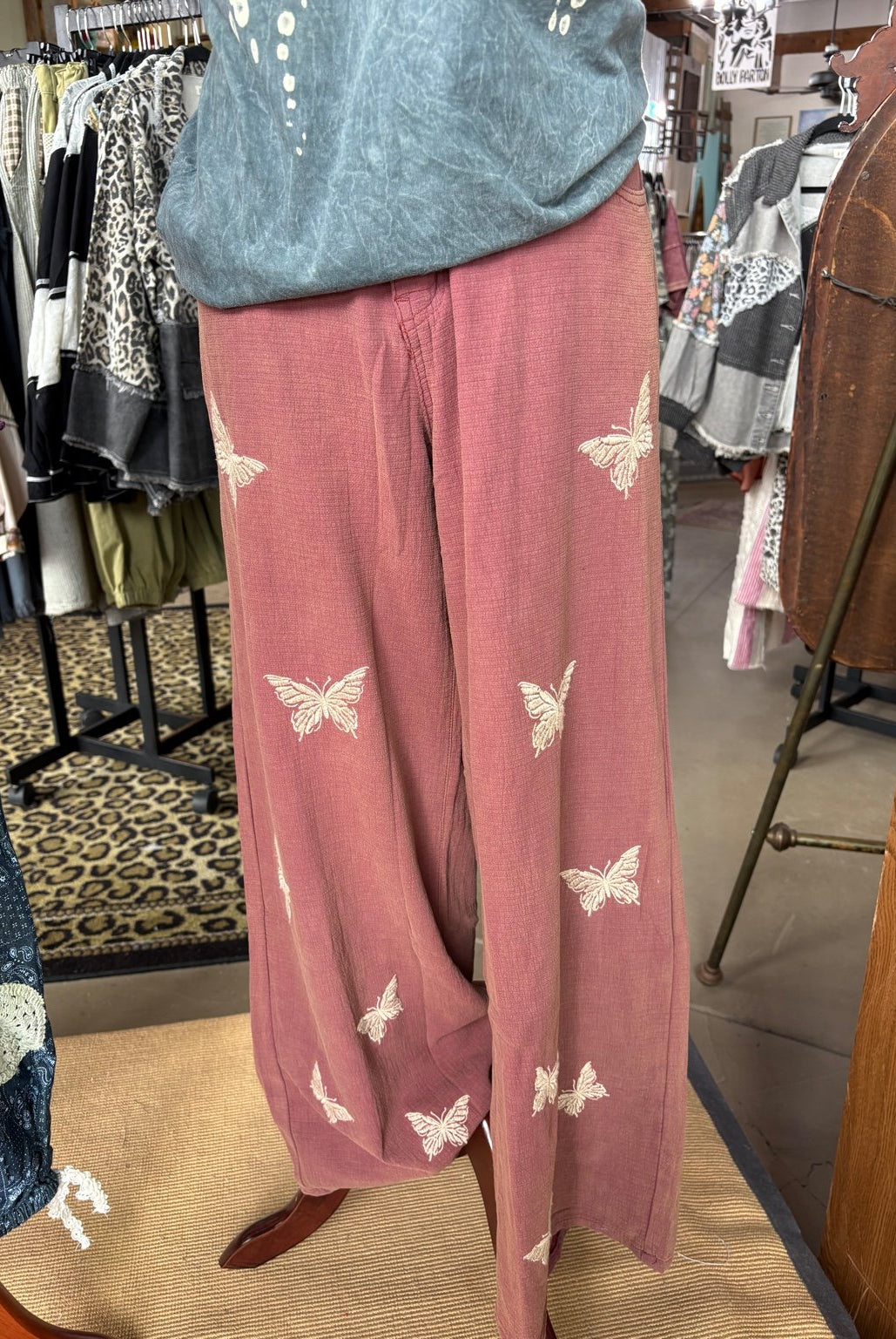 POL Clothing Butterfly Embroidered Wide-Leg Pants-Pants-POL Clothing-Stuffology - Where Vintage Meets Modern, A Boutique for Real Women in Crosbyton, TX