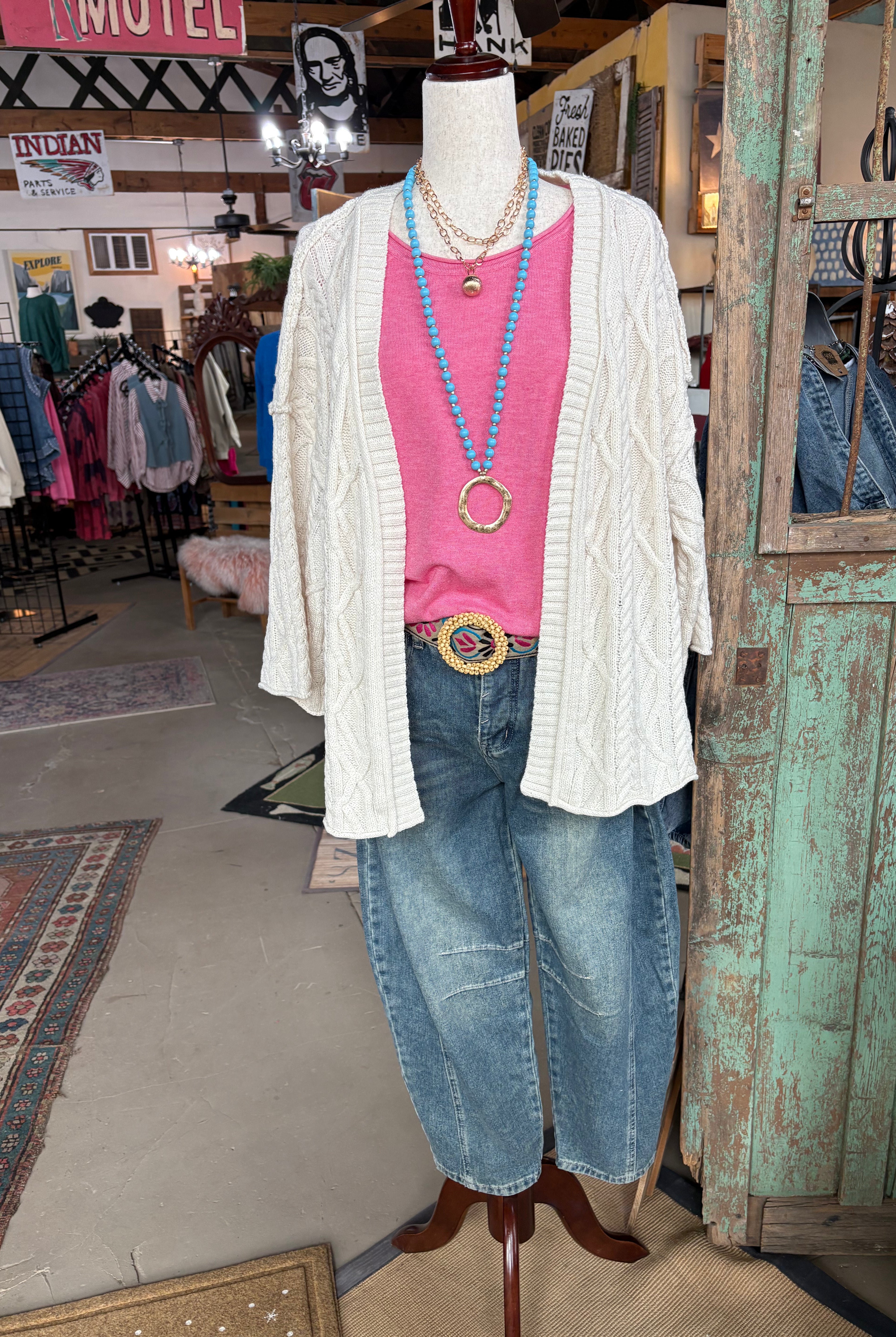 Beaded Round Buckle Floral Taupe Belt-BELT-Pol Clothing-Stuffology - Where Vintage Meets Modern, A Boutique for Real Women in Crosbyton, TX