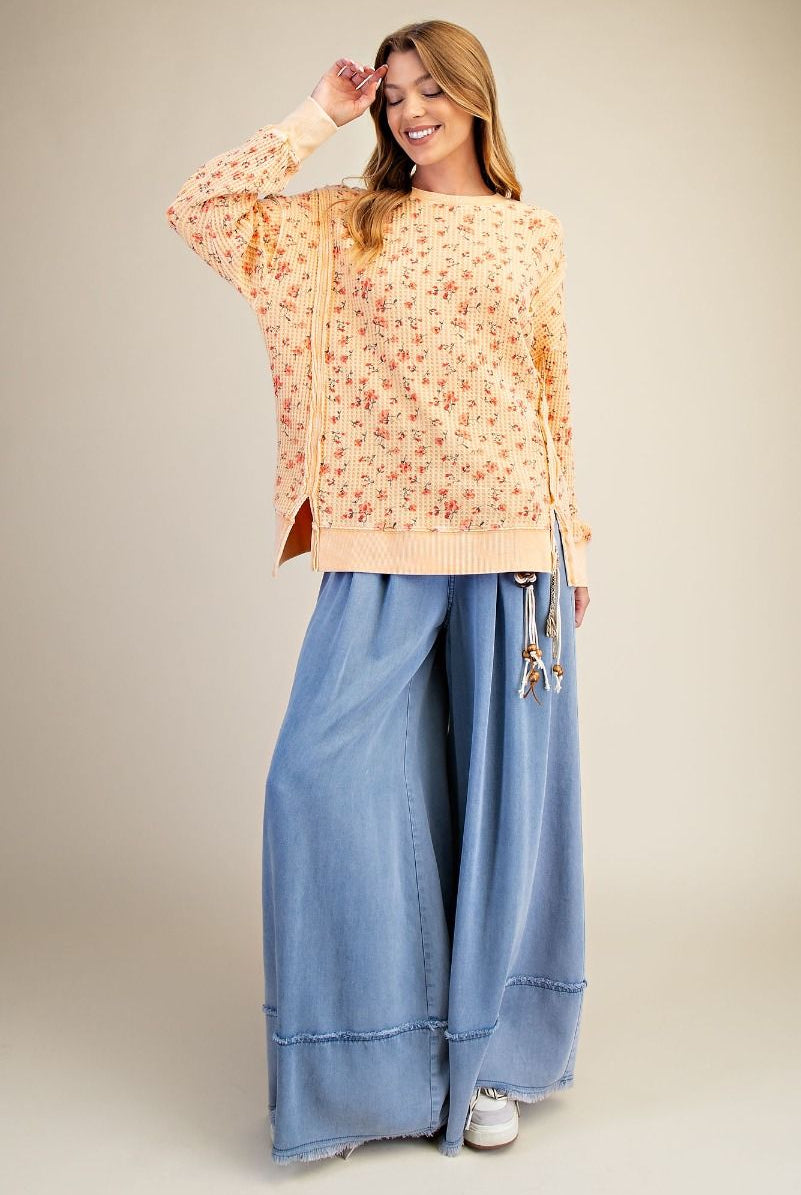 Floral Waffle Knit Thermal Pullover-Pullover Top-Easel-Stuffology - Where Vintage Meets Modern, A Boutique for Real Women in Crosbyton, TX