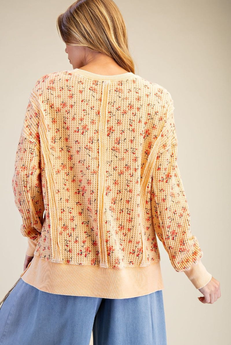Floral Waffle Knit Thermal Pullover-Pullover Top-Easel-Stuffology - Where Vintage Meets Modern, A Boutique for Real Women in Crosbyton, TX