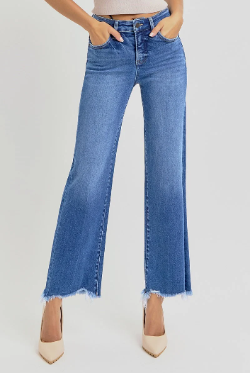 Risen Tummy Control Ankle Straight Jeans Medium Wash)-Jeans-Risen Jeans-Stuffology - Where Vintage Meets Modern, A Boutique for Real Women in Crosbyton, TX