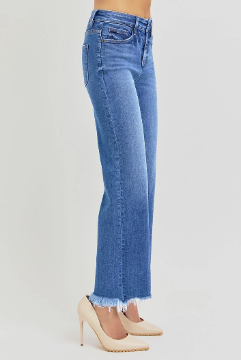 Risen Tummy Control Ankle Straight Jeans Medium Wash)-Jeans-Risen Jeans-Stuffology - Where Vintage Meets Modern, A Boutique for Real Women in Crosbyton, TX