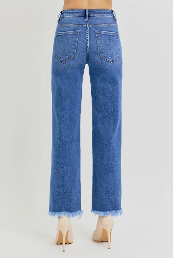 Risen Tummy Control Ankle Straight Jeans Medium Wash)-Jeans-Risen Jeans-Stuffology - Where Vintage Meets Modern, A Boutique for Real Women in Crosbyton, TX