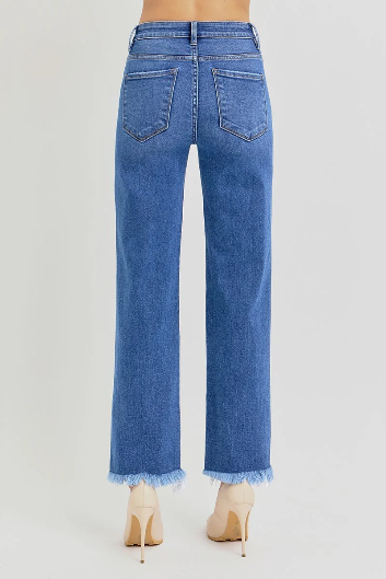 Risen Tummy Control Ankle Straight Jeans Medium Wash)-Jeans-Risen Jeans-Stuffology - Where Vintage Meets Modern, A Boutique for Real Women in Crosbyton, TX