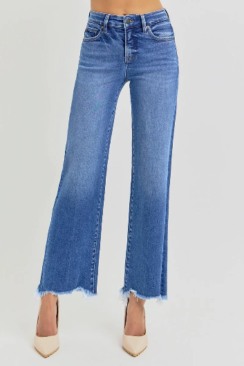 Risen Tummy Control Ankle Straight Jeans Medium Wash)-Jeans-Risen Jeans-Stuffology - Where Vintage Meets Modern, A Boutique for Real Women in Crosbyton, TX