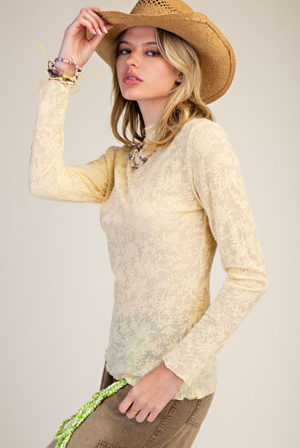 Textured Sheer Floral Knit Top - Banana-MESH TOP-Easel-Stuffology - Where Vintage Meets Modern, A Boutique for Real Women in Crosbyton, TX