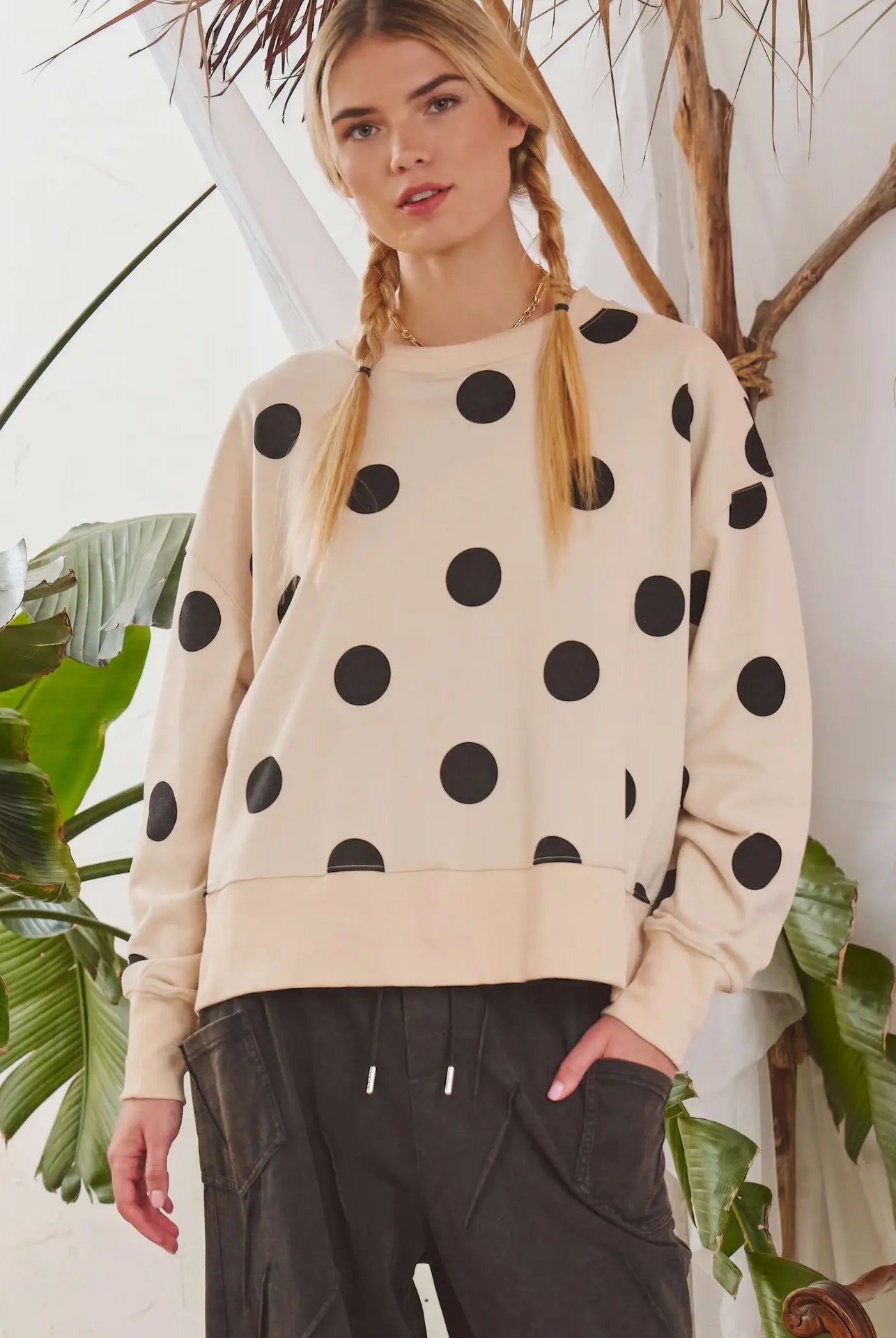 Polka Dot Sweatshirt-JADE BY JANE-Stuffology - Where Vintage Meets Modern, A Boutique for Real Women in Crosbyton, TX