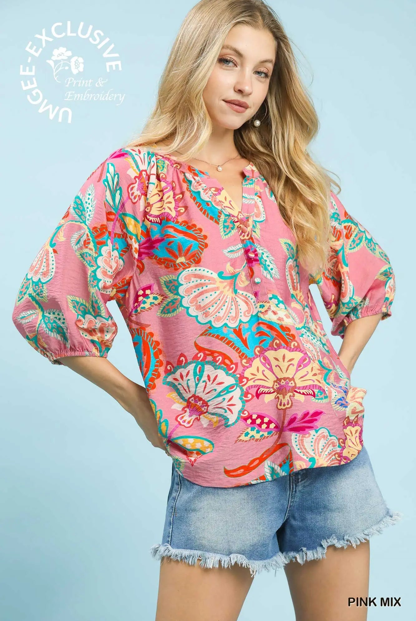 Paisley Print V-Neck Top-Top-Umgee-Stuffology - Where Vintage Meets Modern, A Boutique for Real Women in Crosbyton, TX