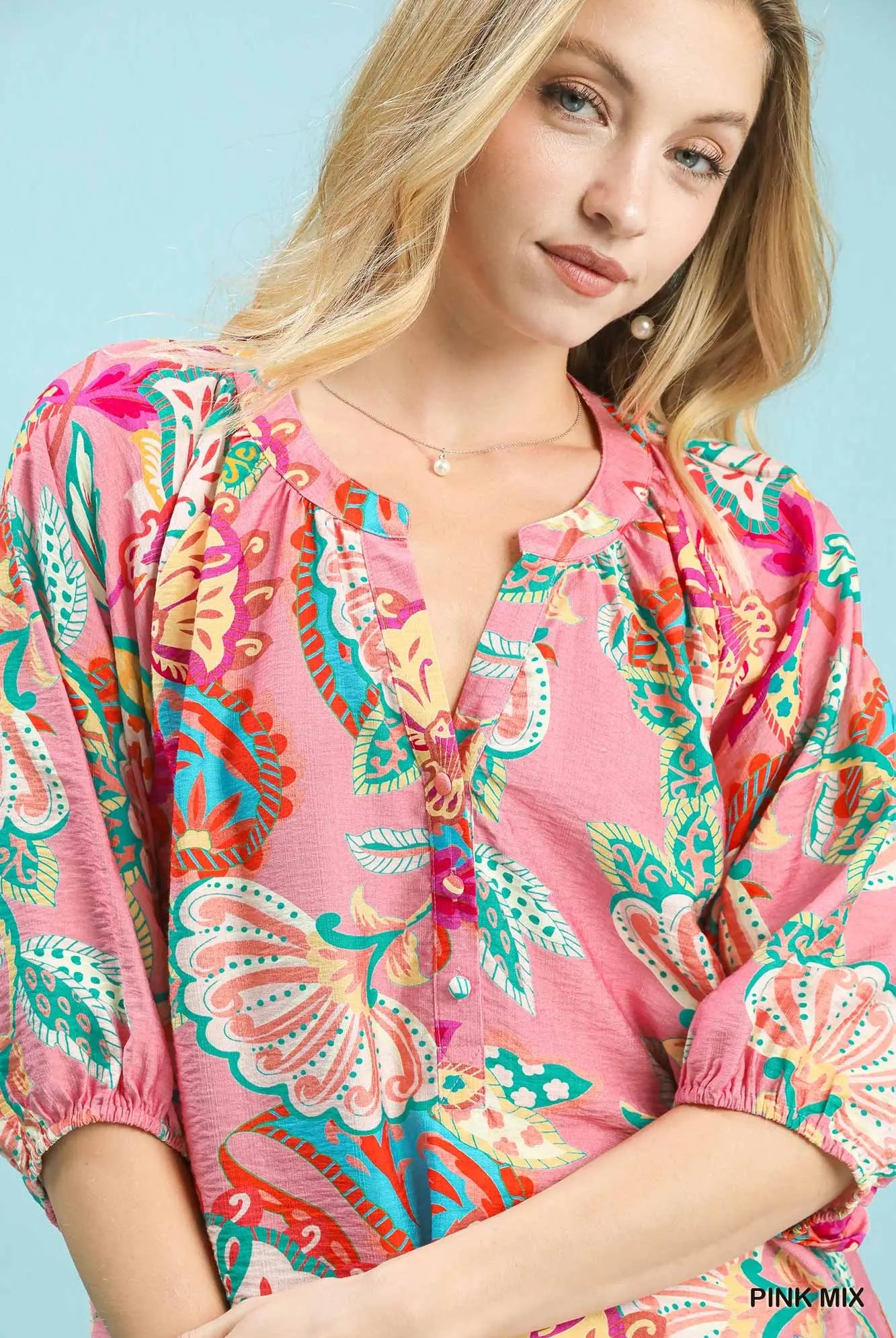 Paisley Print V-Neck Top-Top-Umgee-Stuffology - Where Vintage Meets Modern, A Boutique for Real Women in Crosbyton, TX