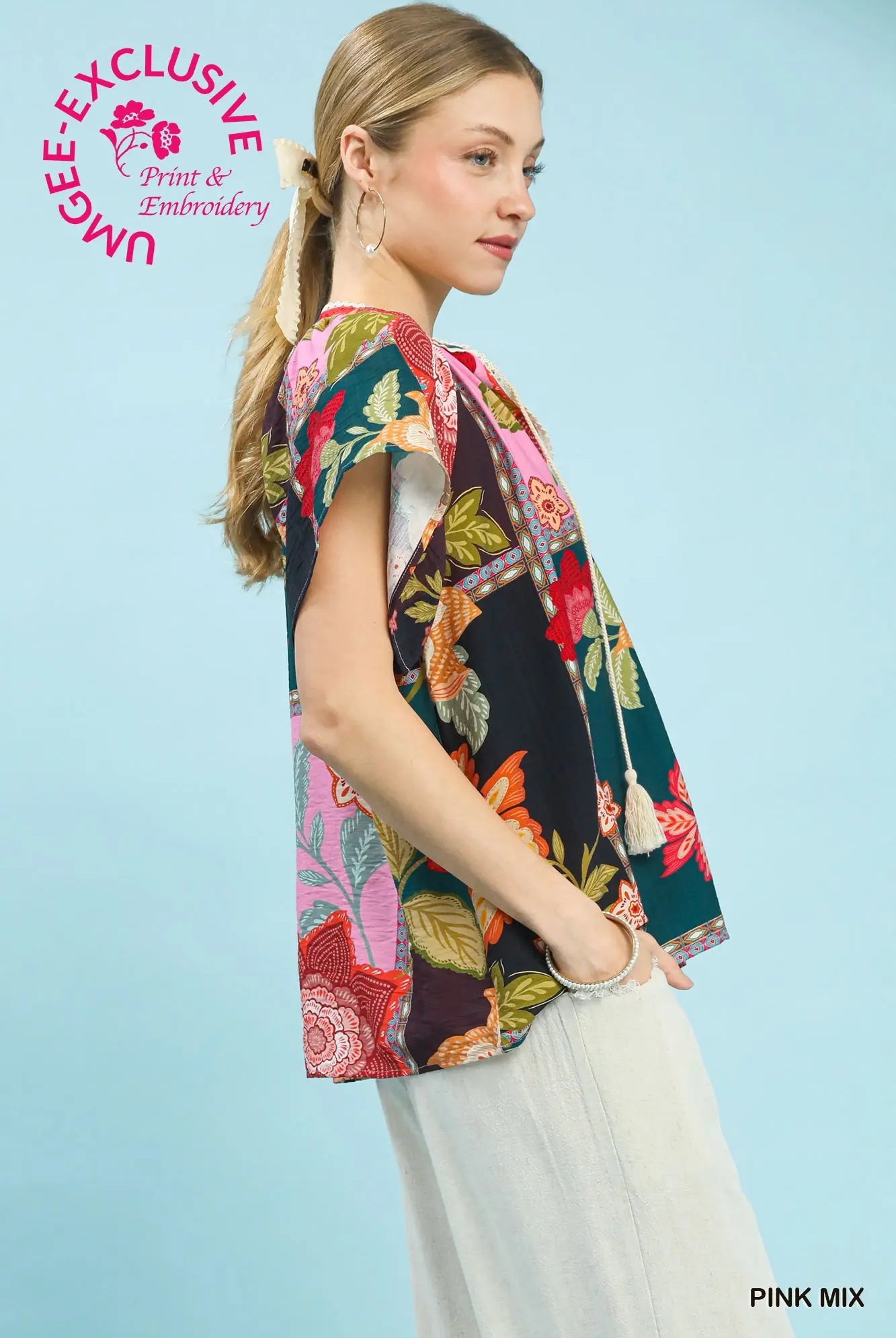 Floral Patchwork Tassel Tie Top-Blouse-Umgee-Stuffology - Where Vintage Meets Modern, A Boutique for Real Women in Crosbyton, TX
