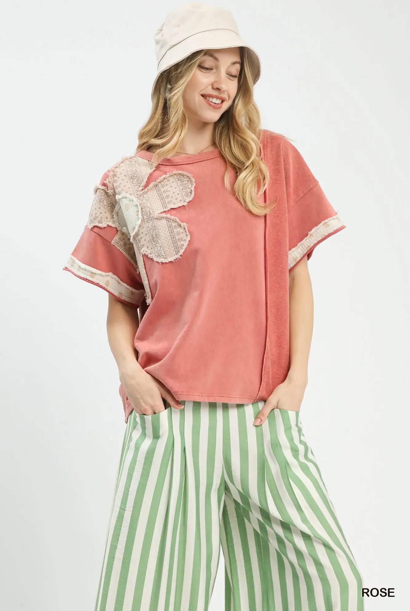 French Terry Floral Rose Top-Top-Umgee-Stuffology - Where Vintage Meets Modern, A Boutique for Real Women in Crosbyton, TX