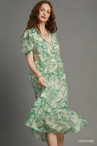 Sage & Cream Boho Midi Dress-Dresses-Umgee-Stuffology - Where Vintage Meets Modern, A Boutique for Real Women in Crosbyton, TX