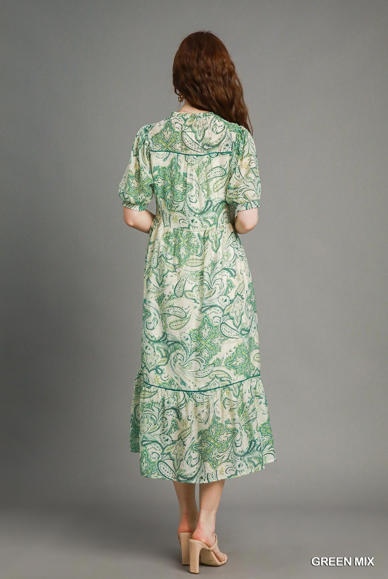 Sage & Cream Boho Midi Dress-Dresses-Umgee-Stuffology - Where Vintage Meets Modern, A Boutique for Real Women in Crosbyton, TX