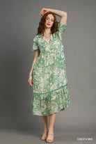 Sage & Cream Boho Midi Dress-Dresses-Umgee-Stuffology - Where Vintage Meets Modern, A Boutique for Real Women in Crosbyton, TX