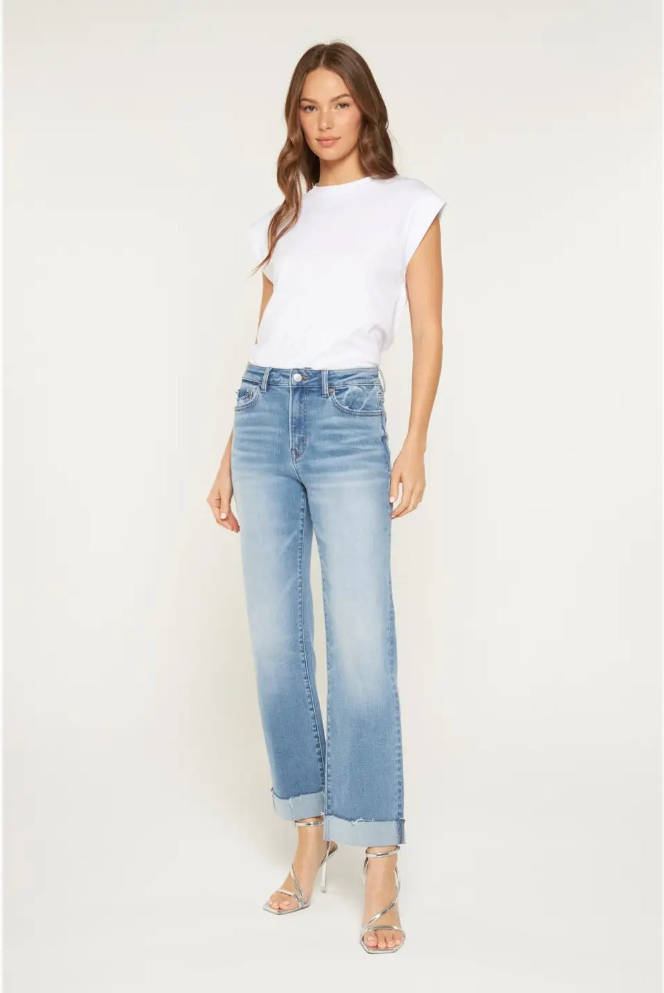 Mica High Rise Straight Led Cuffed Hem Jeans-Mica Denim-Stuffology - Where Vintage Meets Modern, A Boutique for Real Women in Crosbyton, TX