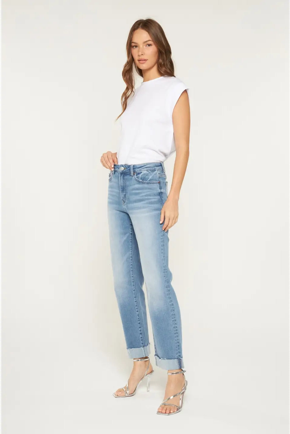 Mica High Rise Straight Led Cuffed Hem Jeans-Mica Denim-Stuffology - Where Vintage Meets Modern, A Boutique for Real Women in Crosbyton, TX