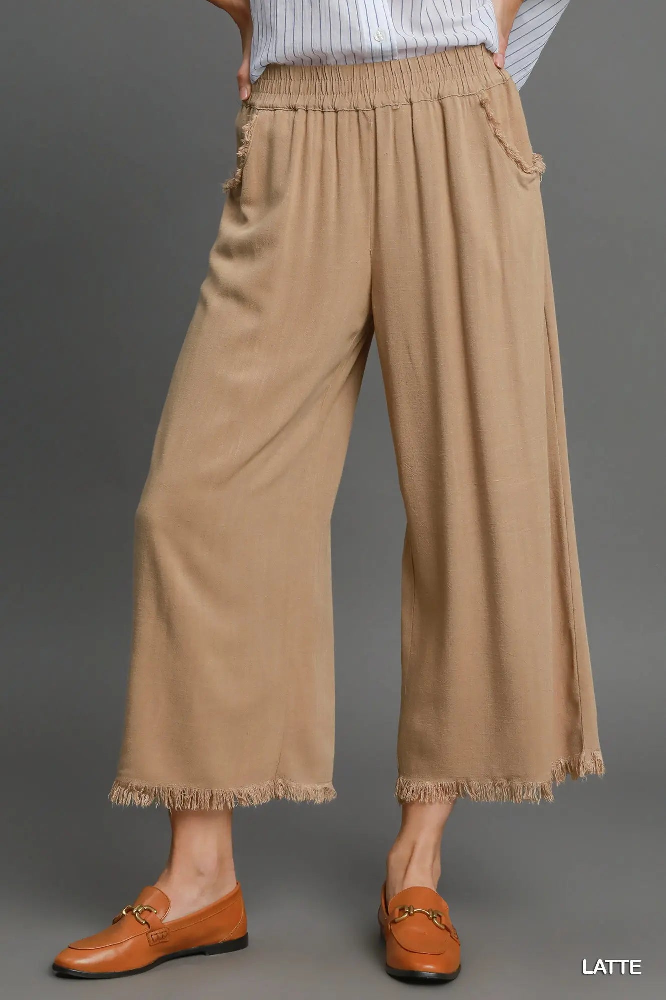 Umgee Linen Blend Wide Leg Pants - Latte-Pants-Umgee-Stuffology - Where Vintage Meets Modern, A Boutique for Real Women in Crosbyton, TX