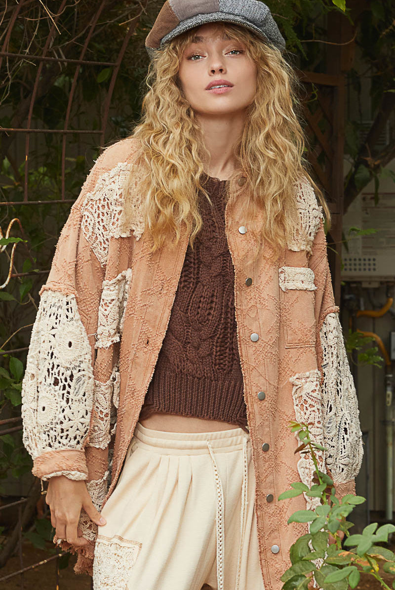 POL Clothing Textured Twill Shacket-Shacket-POL Clothing-Stuffology - Where Vintage Meets Modern, A Boutique for Real Women in Crosbyton, TX