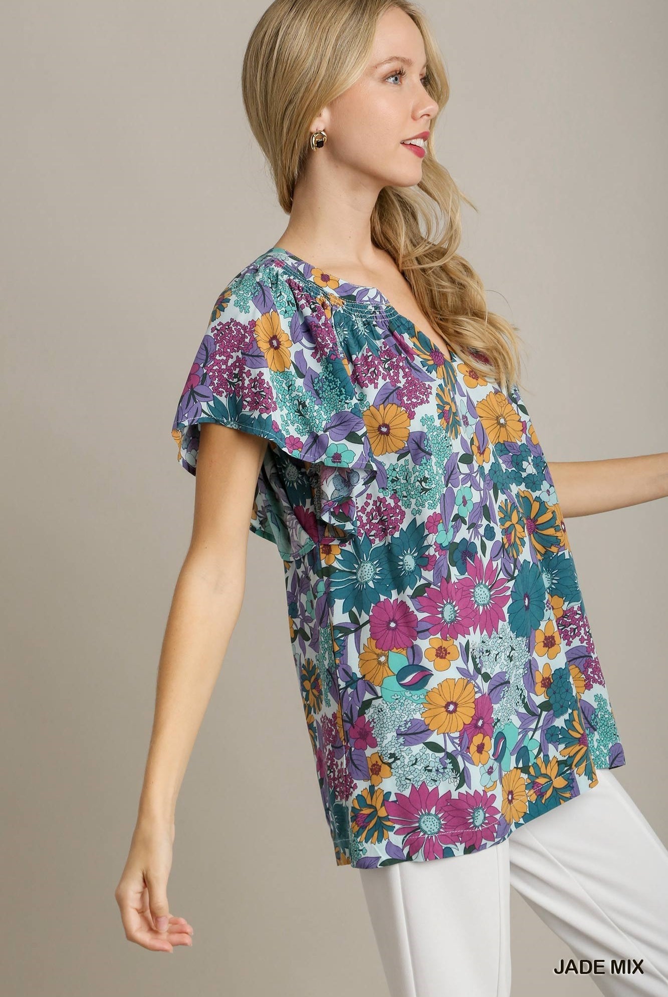JADE MIX BOXY CUT FLORAL COLORFUL TOP / STUFFOLOGY BOUTIQUE-Top-Umgee-Stuffology - Where Vintage Meets Modern, A Boutique for Real Women in Crosbyton, TX