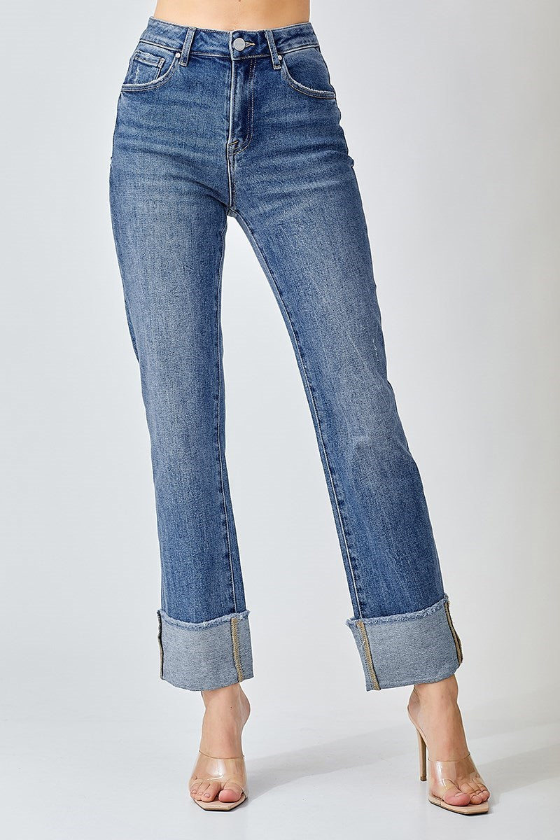RISEN HIGH RISE STRAIGHT FIT CUFFED RELAXED JEANS-Jeans-Risen-Stuffology - Where Vintage Meets Modern, A Boutique for Real Women in Crosbyton, TX