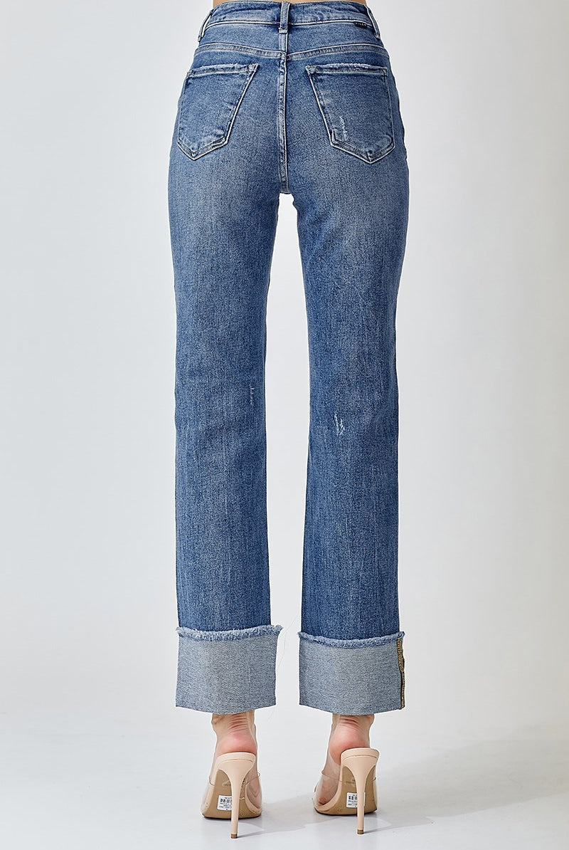RISEN HIGH RISE STRAIGHT FIT CUFFED RELAXED JEANS-Jeans-Risen-Stuffology - Where Vintage Meets Modern, A Boutique for Real Women in Crosbyton, TX