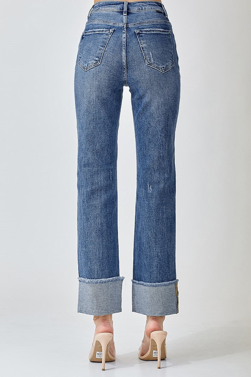 RISEN HIGH RISE STRAIGHT FIT CUFFED RELAXED JEANS-Jeans-Risen-Stuffology - Where Vintage Meets Modern, A Boutique for Real Women in Crosbyton, TX