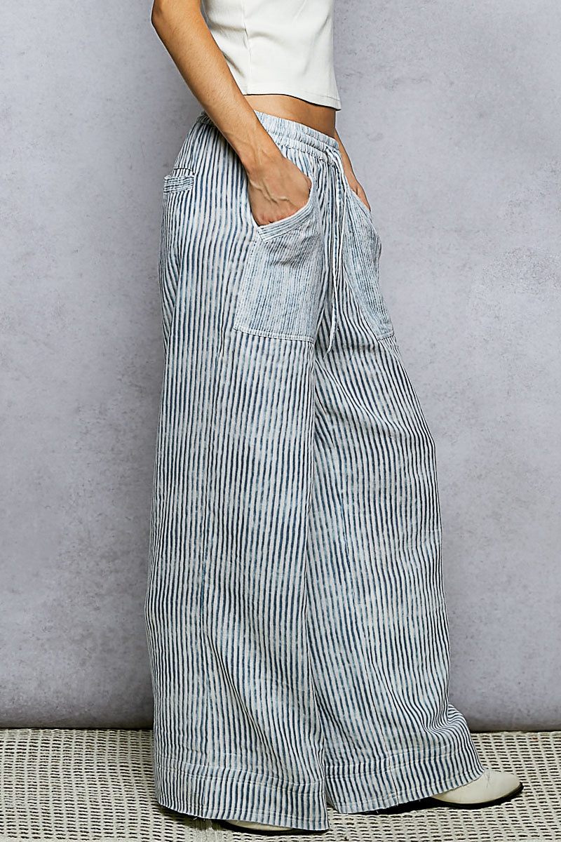 Blue Striped Elastic Pants-Pants-POL Clothing-Stuffology - Where Vintage Meets Modern, A Boutique for Real Women in Crosbyton, TX