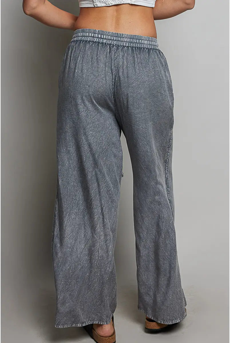 Vintage Washed trim Tassel Wide Leg Pants-Pants-Pol Clothing-Stuffology - Where Vintage Meets Modern, A Boutique for Real Women in Crosbyton, TX