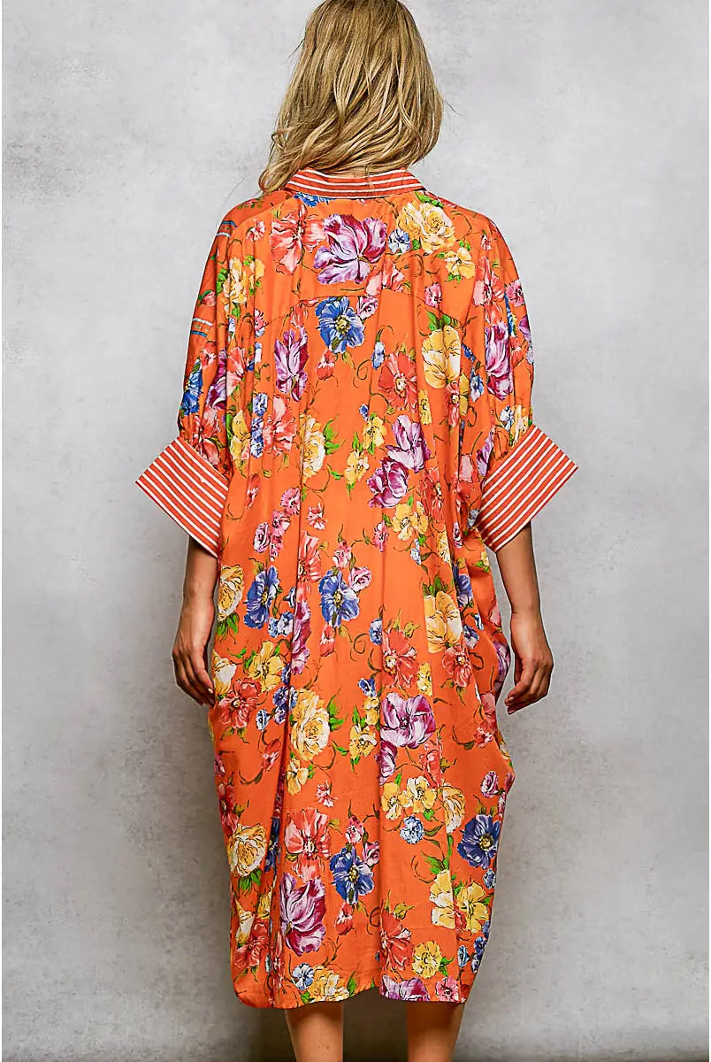 Short Sleeve Floral Maxi Button Down Dress-Dresses-Pol Clothing-Stuffology - Where Vintage Meets Modern, A Boutique for Real Women in Crosbyton, TX