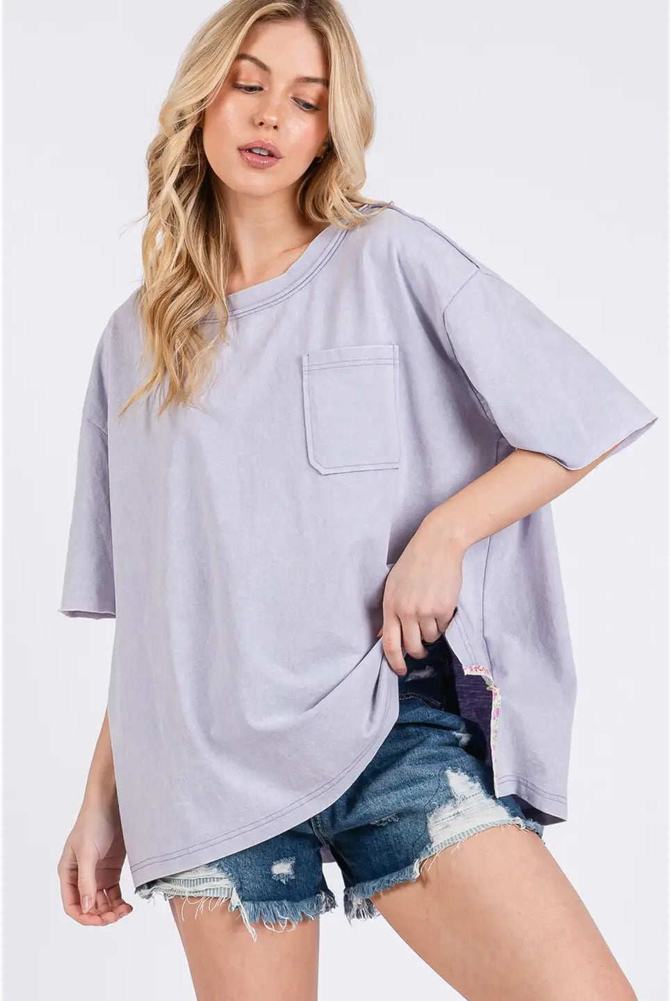 Butterfly Dreams Oversized Pocket Front T-Shirt-Oversized Top-Sage + Fig-Stuffology - Where Vintage Meets Modern, A Boutique for Real Women in Crosbyton, TX