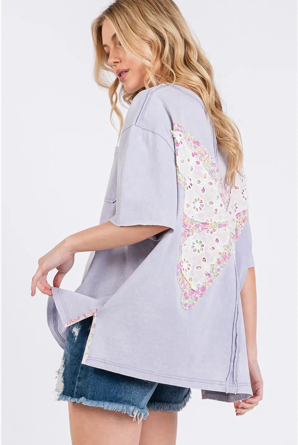 Butterfly Dreams Oversized Pocket Front T-Shirt-Oversized Top-Sage + Fig-Stuffology - Where Vintage Meets Modern, A Boutique for Real Women in Crosbyton, TX