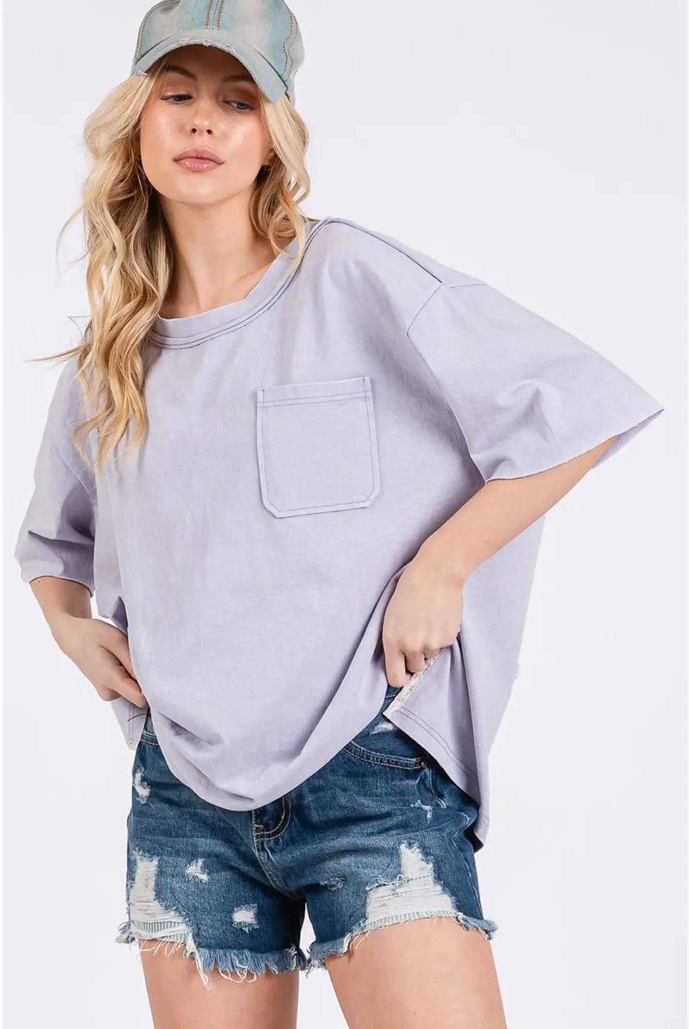 Butterfly Dreams Oversized Pocket Front T-Shirt-Oversized Top-Sage + Fig-Stuffology - Where Vintage Meets Modern, A Boutique for Real Women in Crosbyton, TX