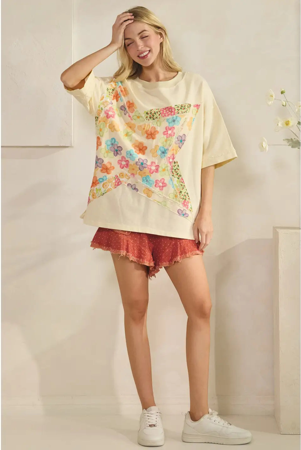 The Wildflower Way Patchwork Tee-Loose Fit Top-Sage + Fig-Stuffology - Where Vintage Meets Modern, A Boutique for Real Women in Crosbyton, TX