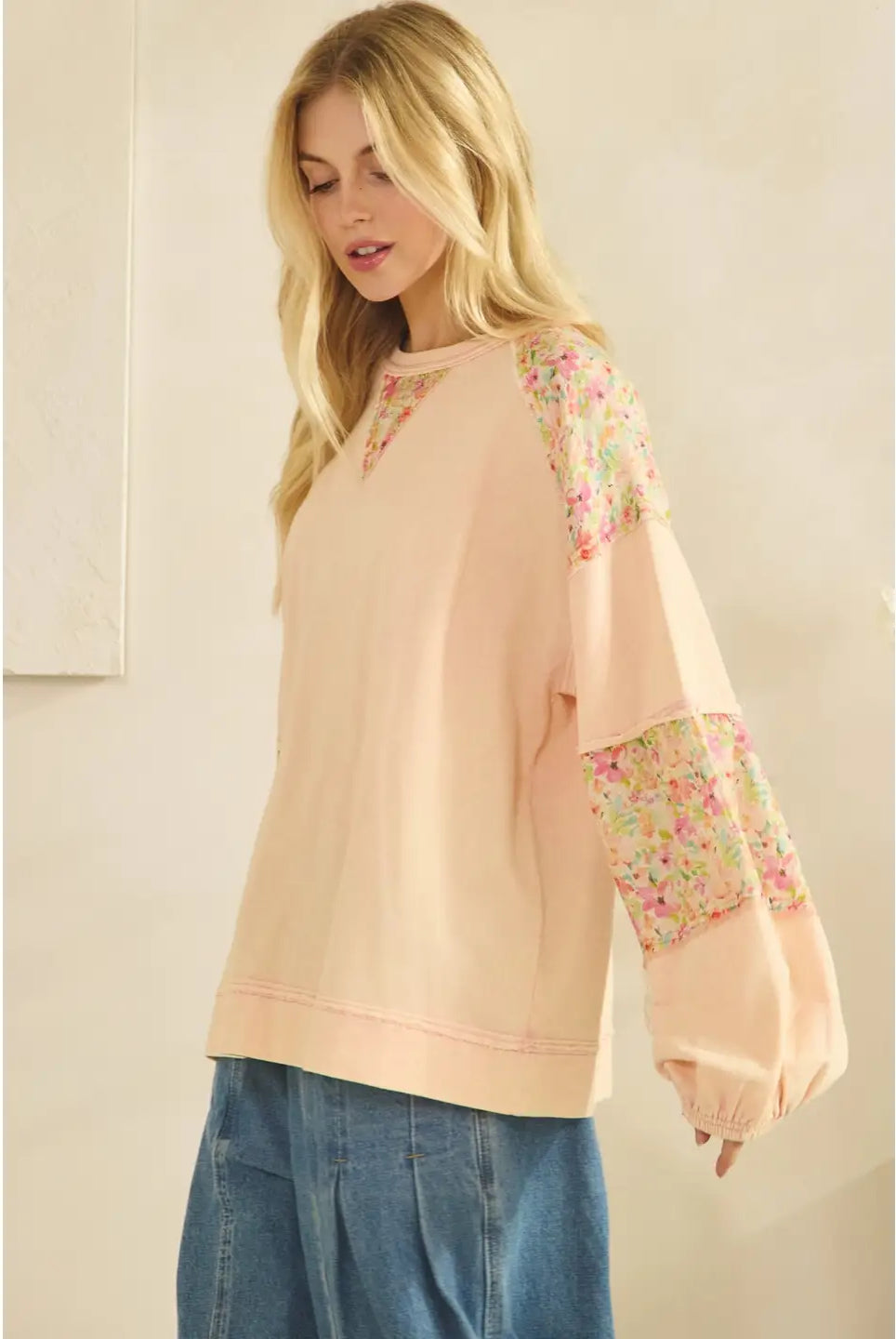 Long Sleeve Patchwork Sweatshirt-Top-Sage + Fig-Stuffology - Where Vintage Meets Modern, A Boutique for Real Women in Crosbyton, TX