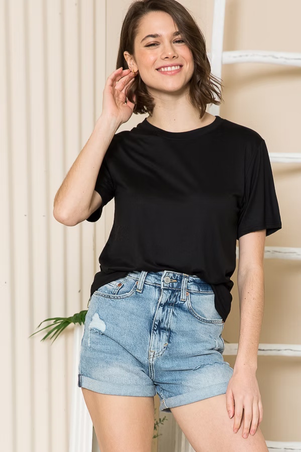 Solid Short Sleeve Top-Tees-Burgundy Apparel-Stuffology - Where Vintage Meets Modern, A Boutique for Real Women in Crosbyton, TX