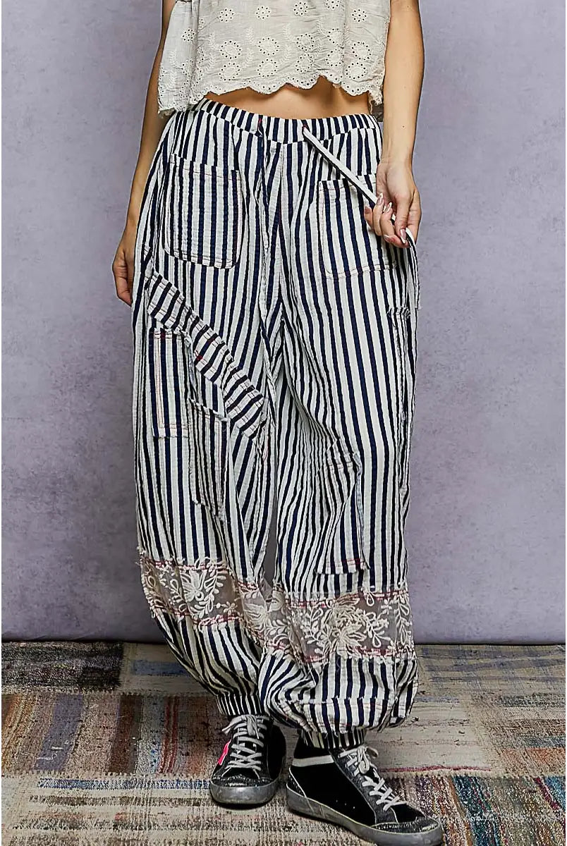 Navy Stripe Double Gauze Pants-Pants-POL Clothing-Stuffology - Where Vintage Meets Modern, A Boutique for Real Women in Crosbyton, TX
