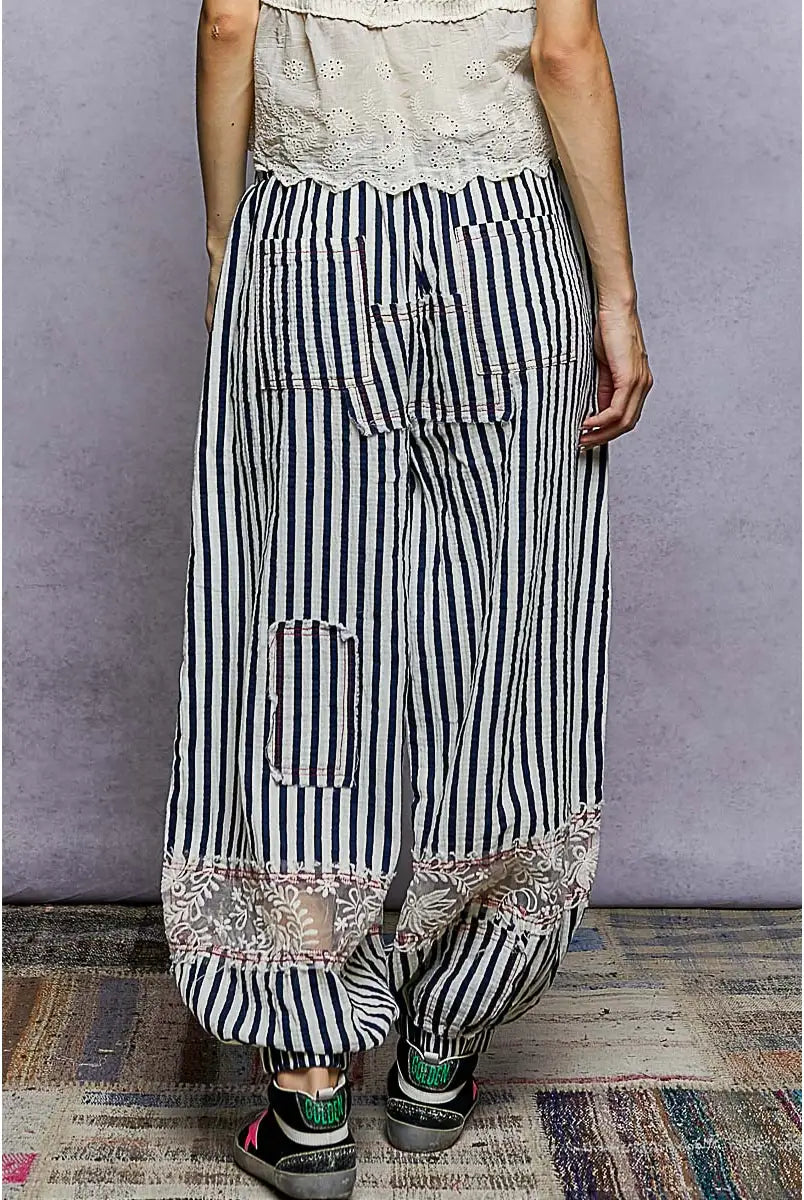 Navy Stripe Double Gauze Pants-Pants-POL Clothing-Stuffology - Where Vintage Meets Modern, A Boutique for Real Women in Crosbyton, TX