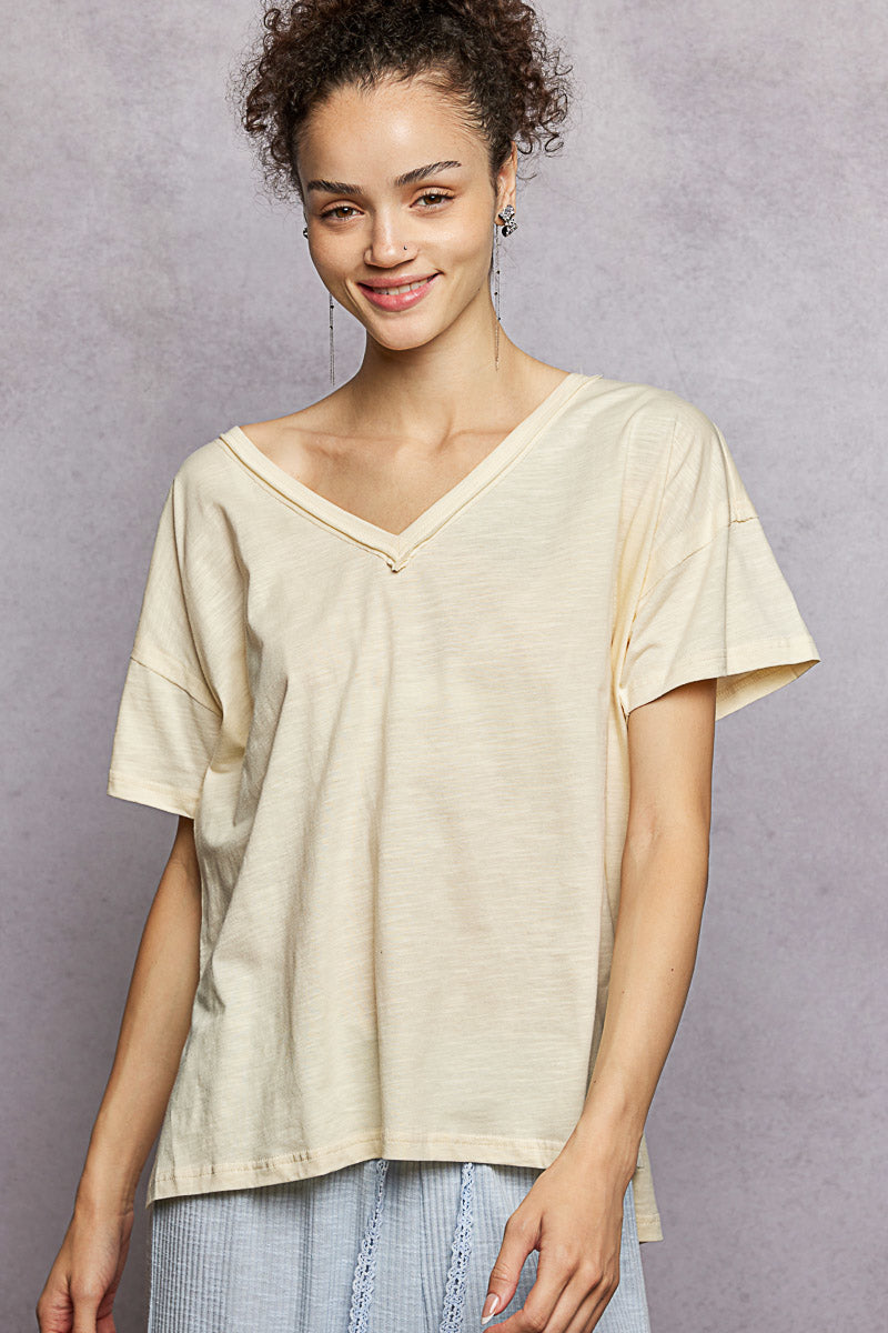 V-Neck Cotton Short Sleeve Top-Tees-Pol Clothing-Stuffology - Where Vintage Meets Modern, A Boutique for Real Women in Crosbyton, TX