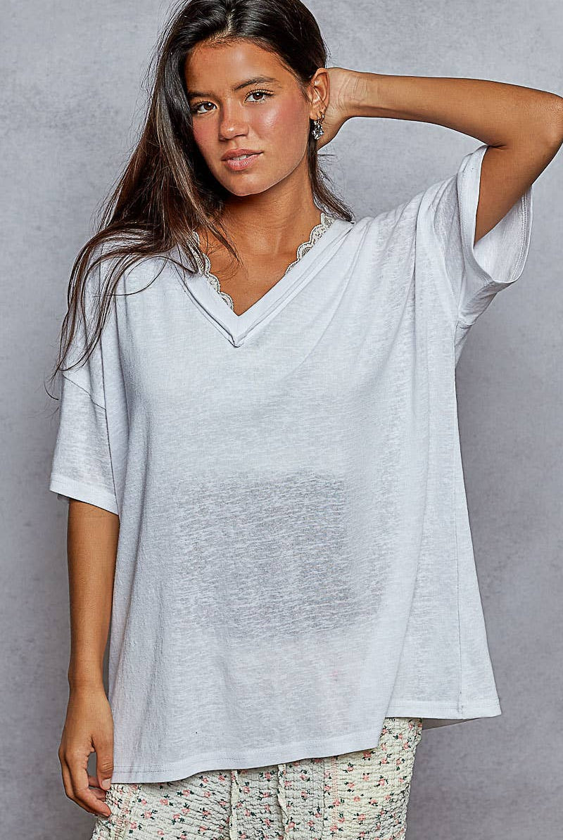 POL Clothing V-neck short sleeve stone washing knit top-Pol Clothing-Stuffology - Where Vintage Meets Modern, A Boutique for Real Women in Crosbyton, TX