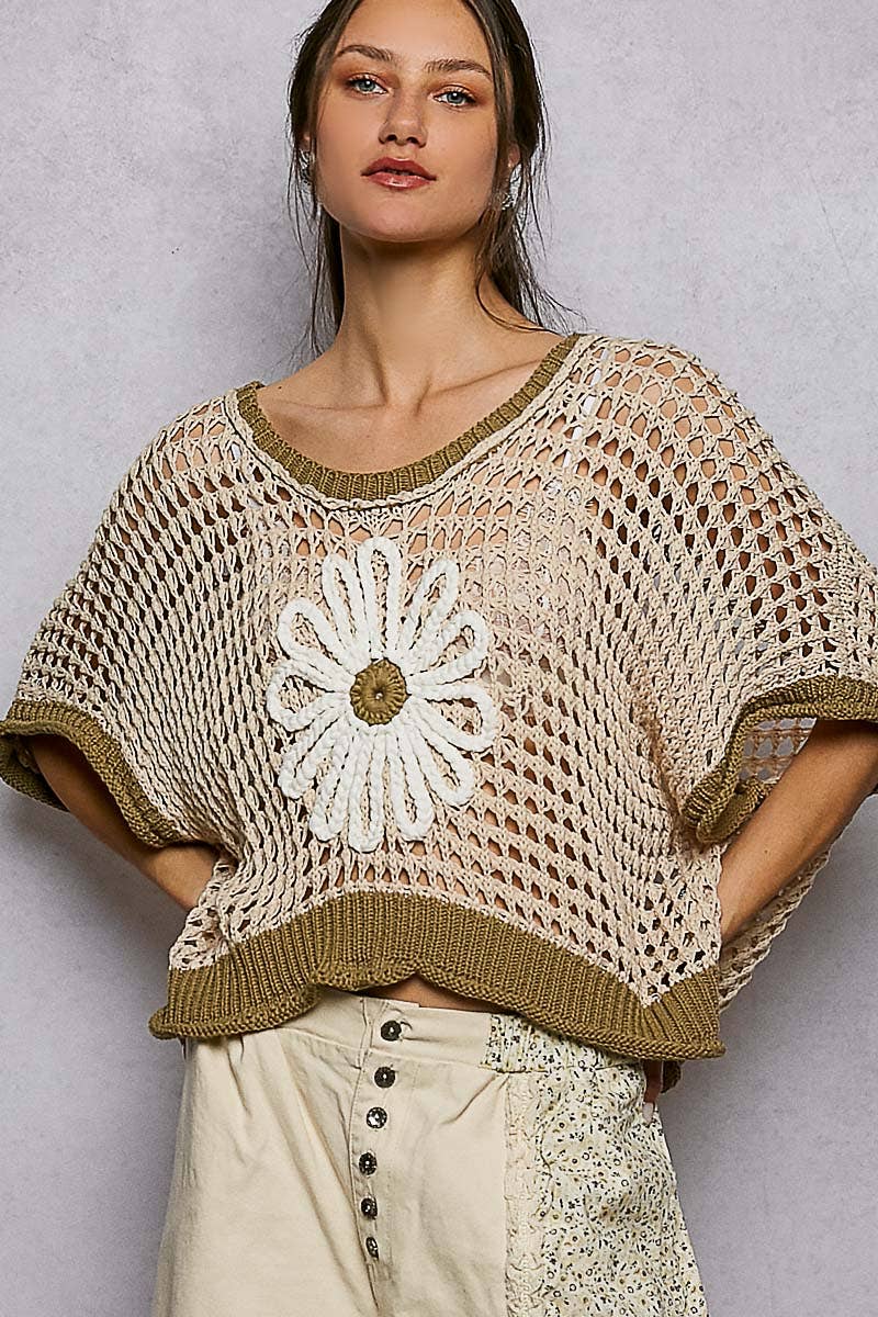 POL Clothing Round Neck Sleeveless Floral Open Crochet Sweater-Sweater Vest-Pol Clothing-Stuffology - Where Vintage Meets Modern, A Boutique for Real Women in Crosbyton, TX