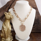 Nomad Glow – Front Toggle Statement Necklace with Hammered Disc-Necklaces-PennyLine inc-Stuffology - Where Vintage Meets Modern, A Boutique for Real Women in Crosbyton, TX