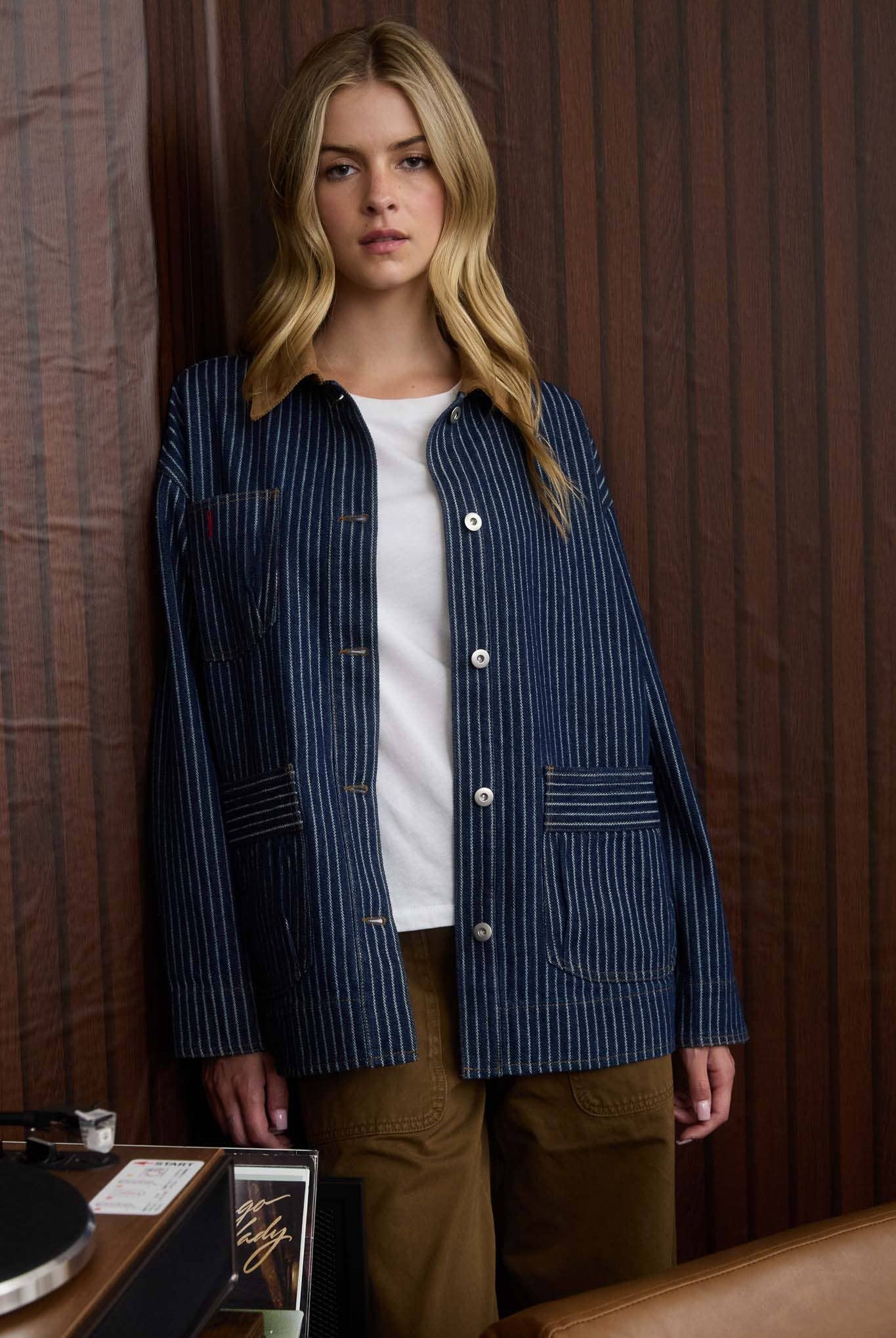 DENIM PINSTRIPE CORDUROY COLLAR JACKET-Denim Jacket-J.O.A-Stuffology - Where Vintage Meets Modern, A Boutique for Real Women in Crosbyton, TX