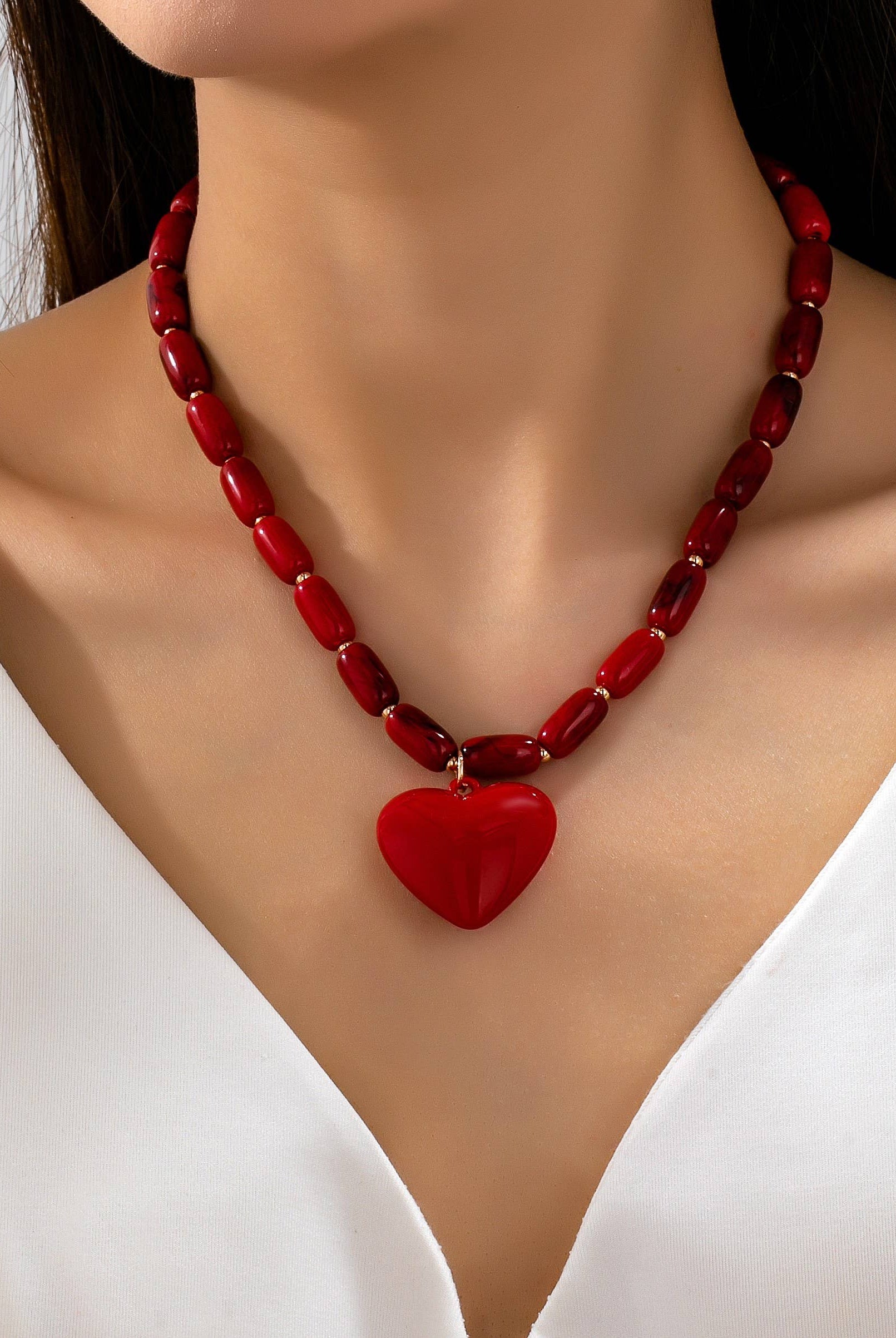 Crimson Heart Beaded Necklace | 80N92992-Necklaces-JOSSLYN by wall to wall-Stuffology - Where Vintage Meets Modern, A Boutique for Real Women in Crosbyton, TX